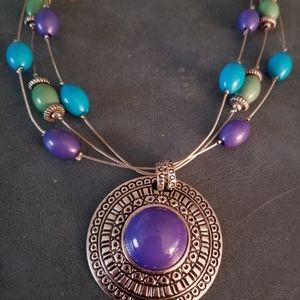 Three Stranded Piano Wire Beaded Necklace